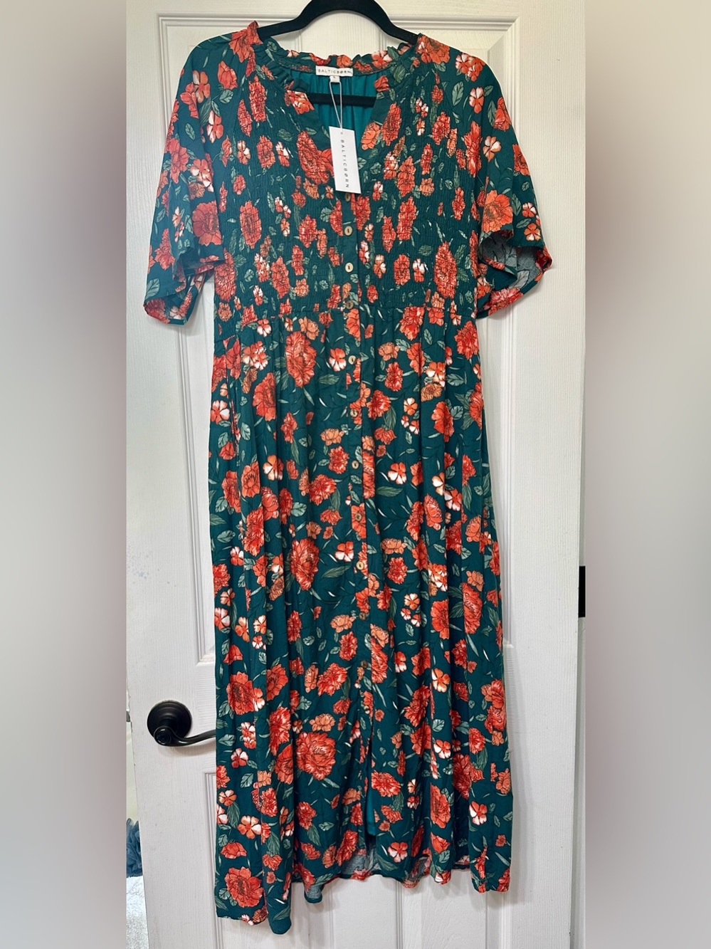 Baltic Born Botega Floral Midi Dress with Red Flowers Size L